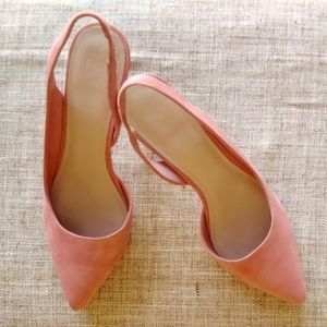 Pour LA Victoire Suede Sling back with kitten heel Salmon Size 10